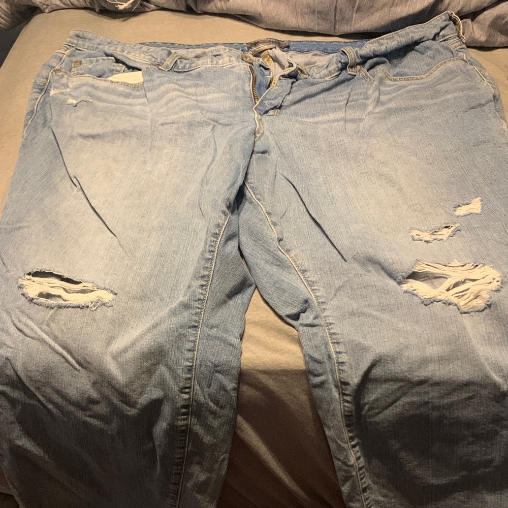 Torrid Distressed Crop Boyfriend Jeans in Faded Blue - Picture 3 of 4